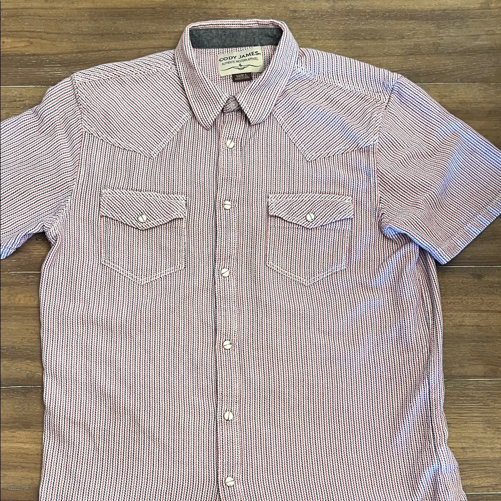 CODY JAMES Western Red/Blue/White Striped Snap Up Men's Shirt. Sz Large
